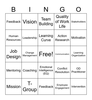 Organization Development Bingo Card