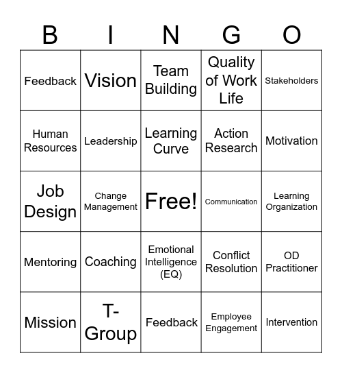 Organization Development Bingo Card