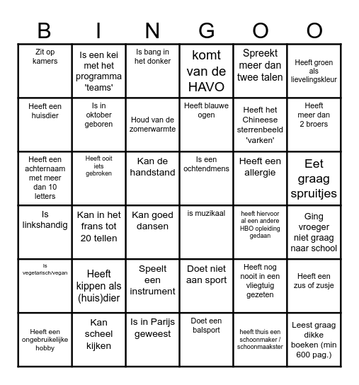 Kennismakingsbingo Card