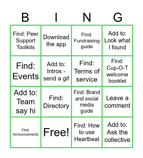 Learning Collective Tour Bingo Card