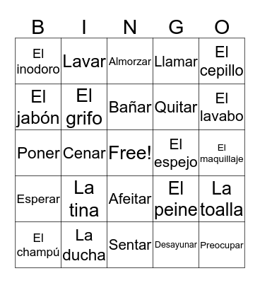 Espanish Eclass Bingo Card