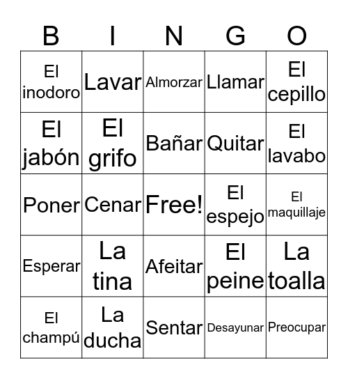 Espanish Eclass Bingo Card