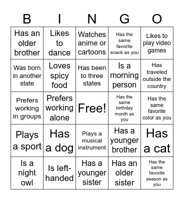 Human Bingo Card