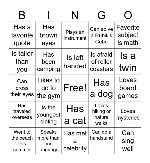 SSC100 Bingo Card