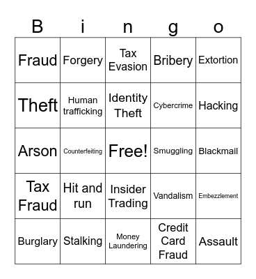 Crimes Bingo Card