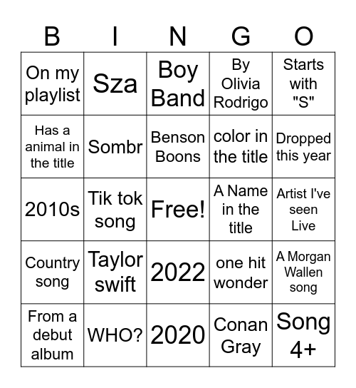 Music Bingo Card