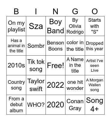Music Bingo Card