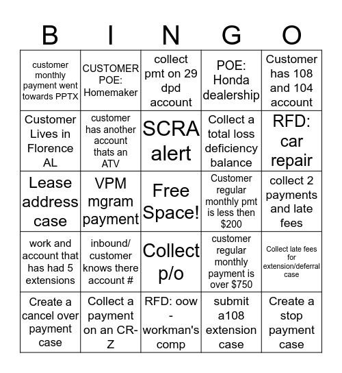 Level 4 Bingo Card