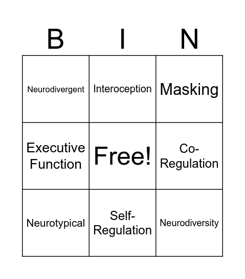 Neurodiversity Bingo Card