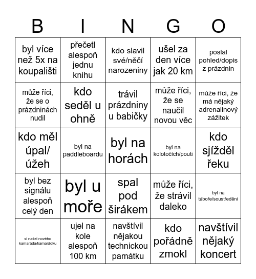 PRÁZDNINOVÉ BINGO: Najdi někoho, kdo.... Bingo Card