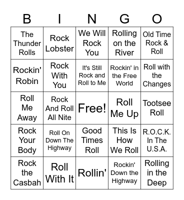 Rock N' Roll Bingo Card