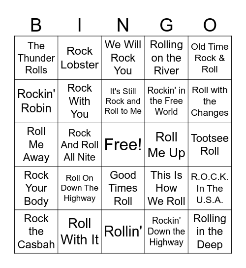 Rock N' Roll Bingo Card