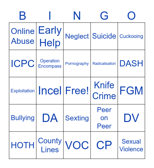 HCFE BINGO: Be in the know Bingo Card