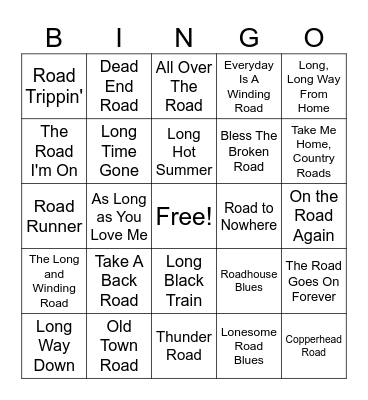 Long Road Bingo Card