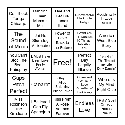 Best Movie Songs of All Time Bingo Card