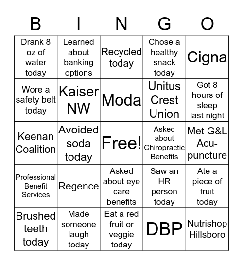 SureID Wellness Fair Bingo Card