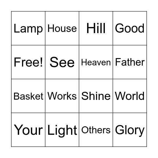 Matthew 5:14-16 Bingo Card