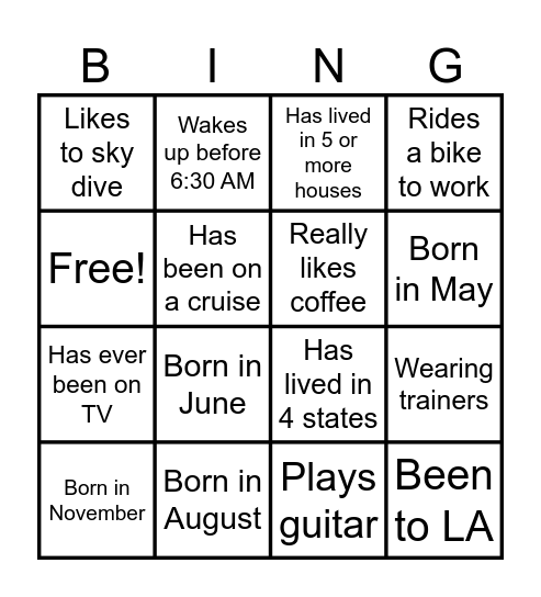 Coworker Team Building Bingo Card