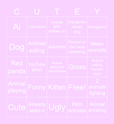 Animal videos Bingo Card
