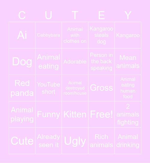 Animal videos Bingo Card