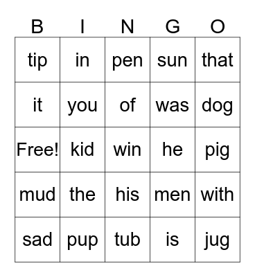 I Can READ Words Bingo Card