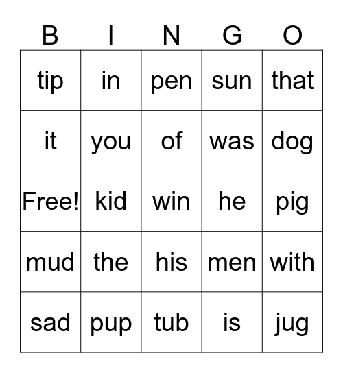 I Can READ Words Bingo Card