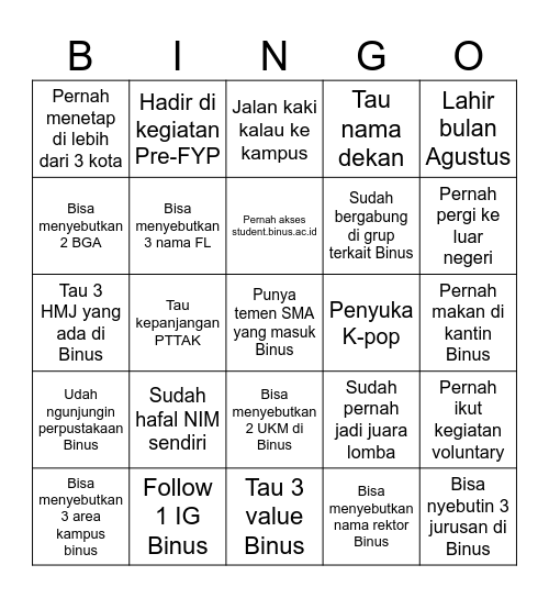 IceBreaking Bingo Card