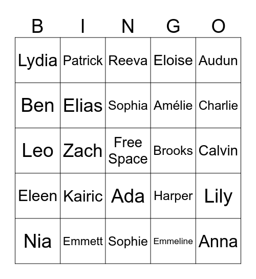 Name Bingo Card