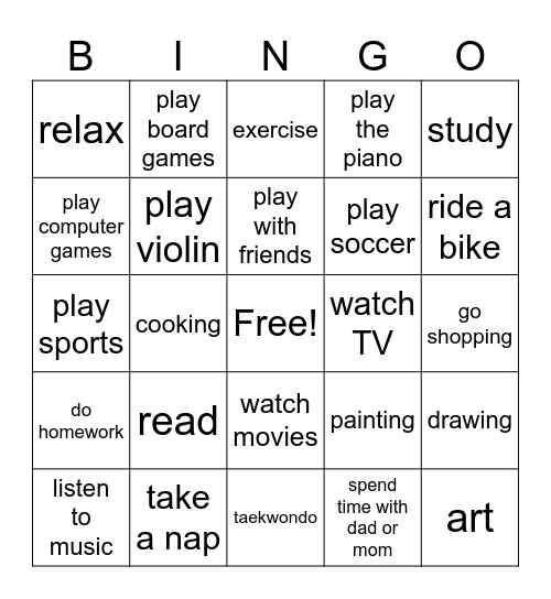 WHAT DO YOU LIKE TO DO? Bingo Card