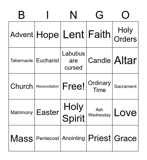 Catholic Faith Bingo Card