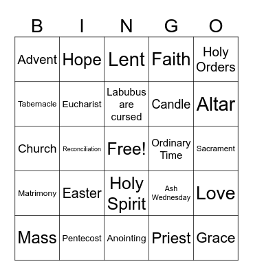 Catholic Faith Bingo Card