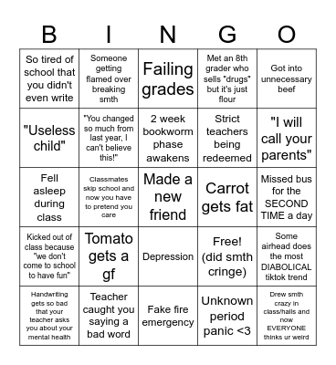 6th grade bingo card Bingo Card