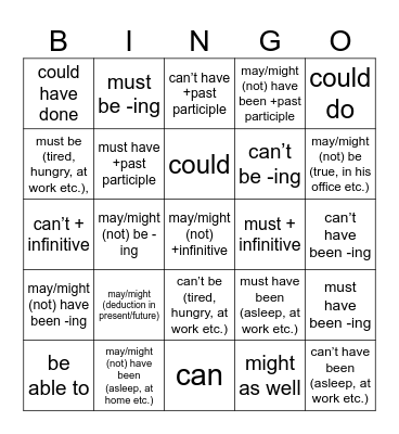 MODALS Bingo Card