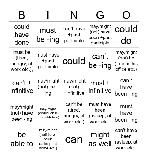 MODALS Bingo Card