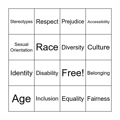 Equality and Diversity Bingo Card