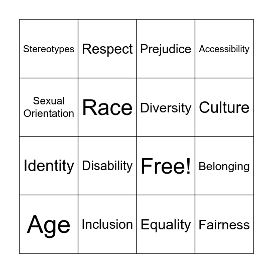 Equality and Diversity Bingo Card