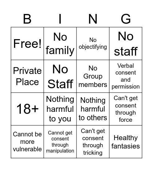Rules of Consent Bingo Card