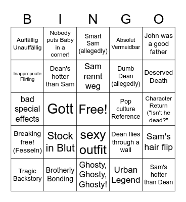 Supernatural Bingo Baby Bingo Card