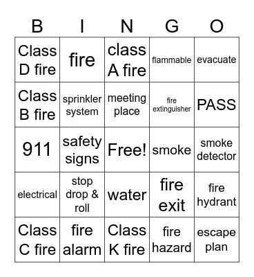 Fire Safety Bingo Card