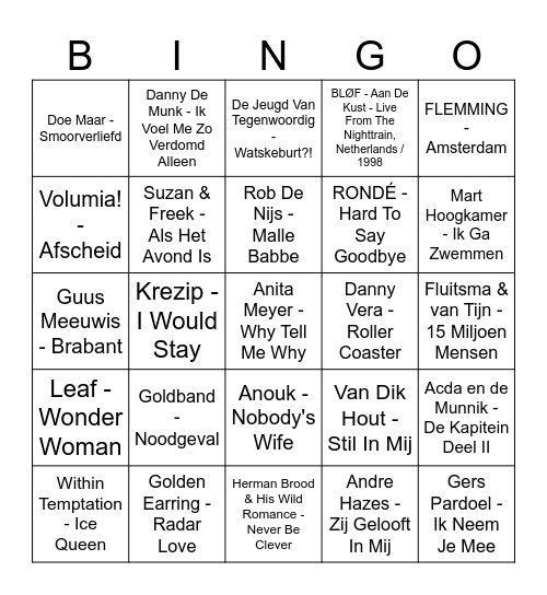 MUZIEKBINGO 2026 Bingo Card