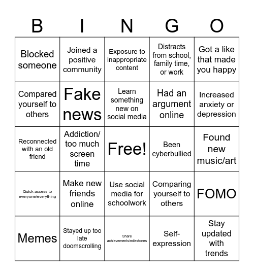 Social Media Bingo Card