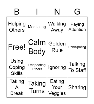 Making Good Choices Bingo Card
