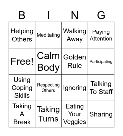 Making Good Choices Bingo Card