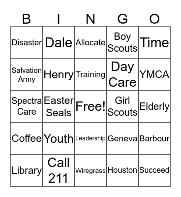 United Way Bingo Card