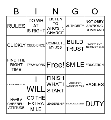 OBEDIENCE  Bingo Card