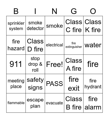 Fire Safety Bingo Card