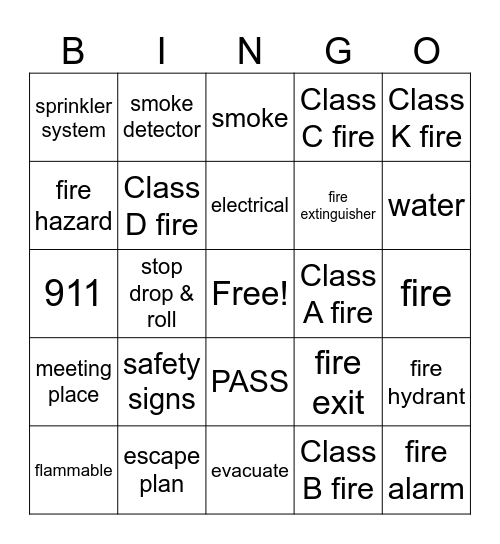 Fire Safety Bingo Card