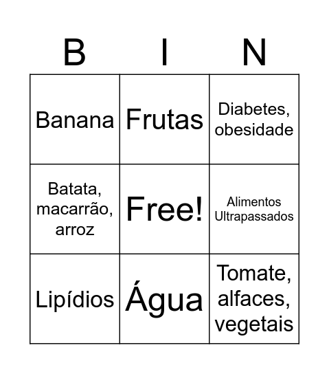Alimentação saudável Bingo Card