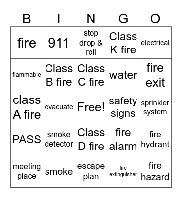 Fire Safety Bingo Card