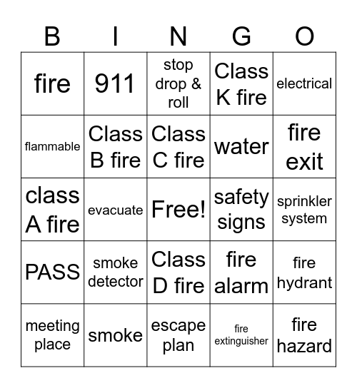 Fire Safety Bingo Card